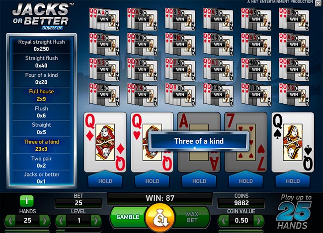Видео покер на 25 линий от NetEnt